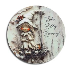   Nyomtatott fa tábla koszorú közép - Vint. fehér téma 11,8cm