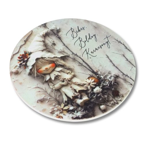 Nyomtatott fa tábla koszorú közép - Vint. fehér téma 11,8cm