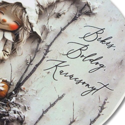 Nyomtatott fa tábla koszorú közép - Vint. fehér téma 11,8cm