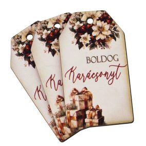   Nyomtatott dekorkarton - Boldog karácsonyt krém-barna táblák 3db/cs