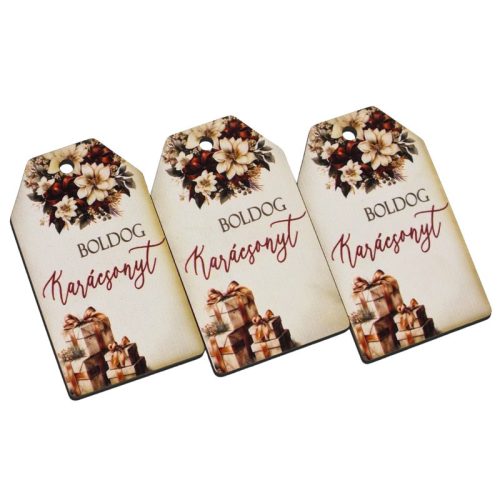 Nyomtatott dekorkarton - Boldog karácsonyt krém-barna táblák 3db/cs