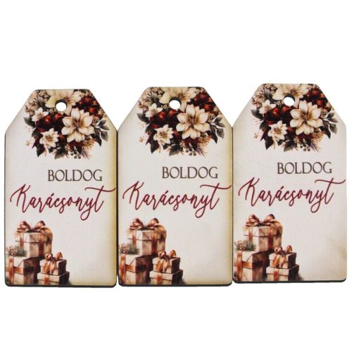 Nyomtatott dekorkarton - Boldog karácsonyt krém-barna táblák 3db/cs