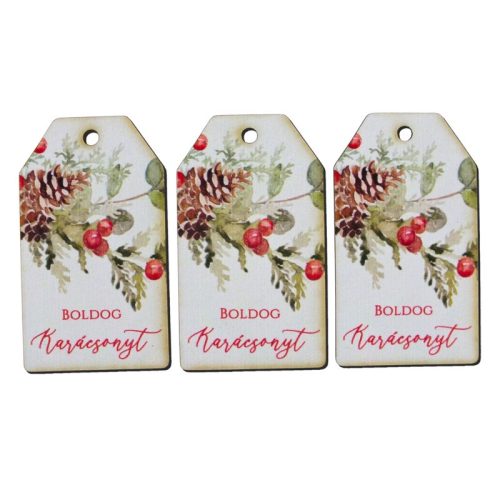 Nyomtatott dekorkarton - Boldog karácsonyt piros-zöld táblák 3db/cs