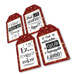   Nyomtatott dekorkarton - Ajándék kísérő táblák humoros 4db/csomag
