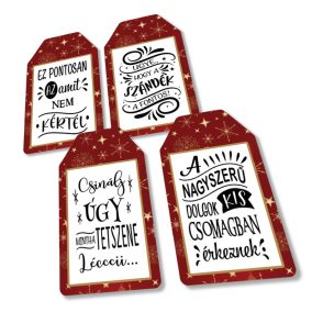   Nyomtatott dekorkarton - Ajándék kísérő táblák humoros 4db/csomag