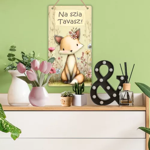 Nyomtatott fa tábla - Na szia Tavasz 13x24,3cm