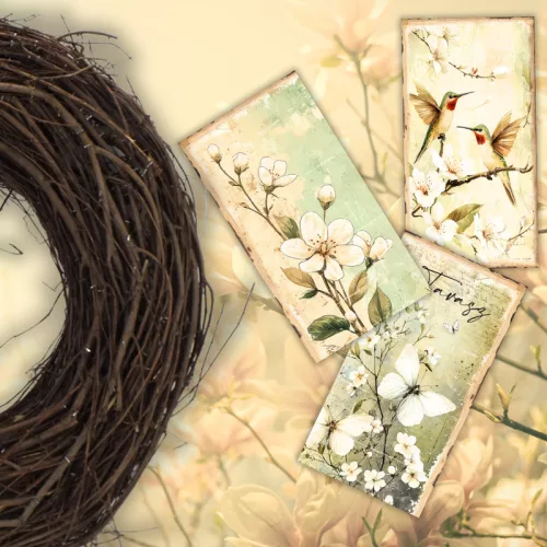 Nyomtatott dekorkarton - Tavaszi zöld téma táblák 3db/csomag