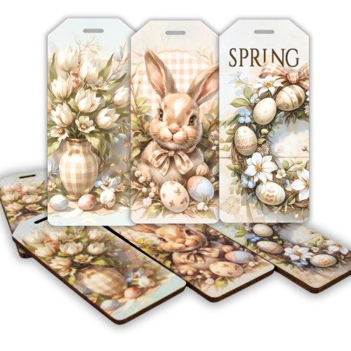 Nyomtatott dekorkarton - Húsvéti pasztell téma biléták 6db/csomag
