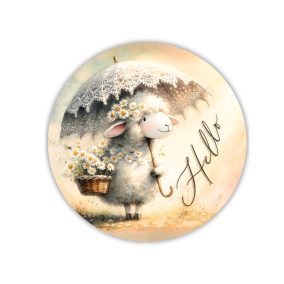 Nyomtatott fa tábla - Hello bárányos 11,8cm