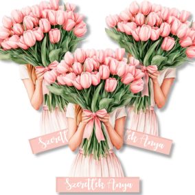 Nyomtatott dekorkarton - Tulipános lány 3db/csomag