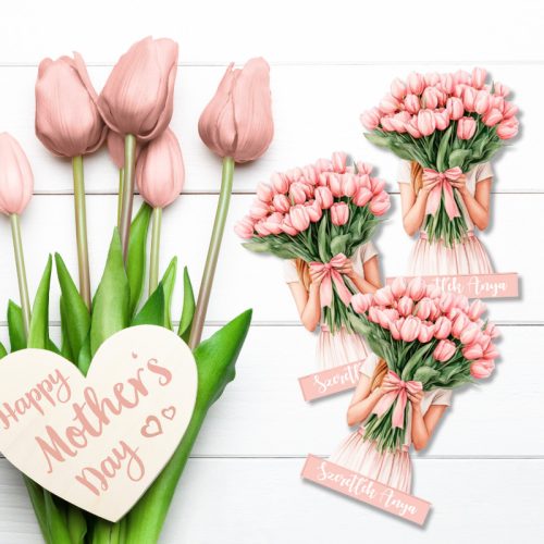 Nyomtatott dekorkarton - Tulipános lány 3db/csomag