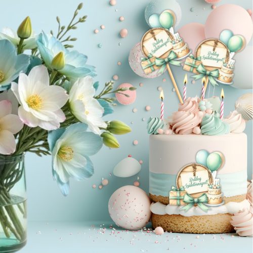 Nyomtatott dekorkarton - Lufis torta szülinap 3db/csomag