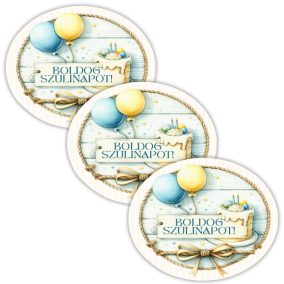  Nyomtatott dekorkarton - Ovál tábla szülinap 3db/csomag