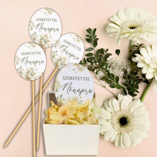 Nyomtatott dekorkarton - Nőnapi ovál tábla - pasztell barack 3db/cs