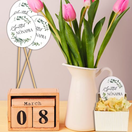 Nyomtatott dekorkarton - Nőnapi ovál tábla - zöld/fekete 3db/cs