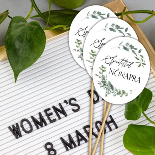 Nyomtatott dekorkarton - Nőnapi ovál tábla - zöld/fekete 3db/cs