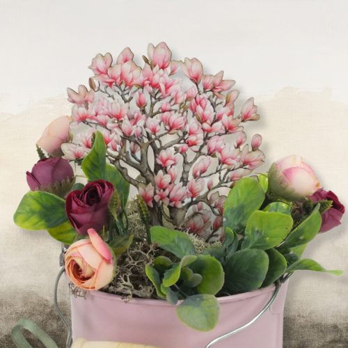 Nyomtatott dekorkarton - Virágzó magnólia fa 13cm