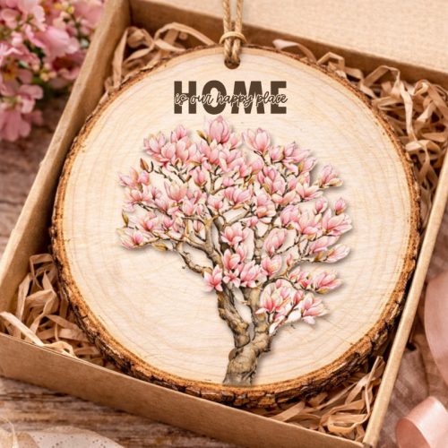 Nyomtatott dekorkarton - Virágzó magnólia fa 13cm