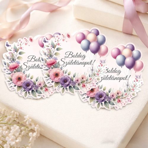  Nyomtatott dekorkarton - Lufis torta szülinap rózsaszín 3db/csomag