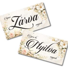   Nyomtatott fa tábla - Zárva-Nyitva 24,3x13cm - pasztell rózsás