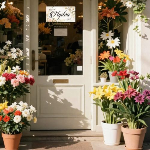 Nyomtatott fa tábla - Zárva-Nyitva 24,3x13cm - pasztell rózsás