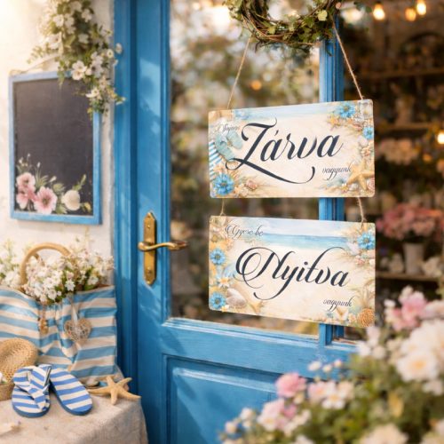  Nyomtatott fa tábla - Zárva-Nyitva 24,3x13cm - tengeparti