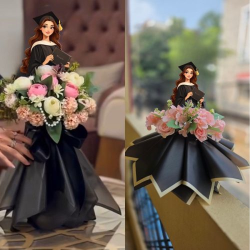 Nyomtatott dekorkarton - Beszúrható ballagási dekor - lány barna