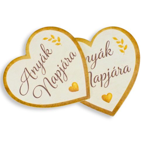 Nyomtatott fa tábla - Anyák napjára arany szív 9cm 2db/csom