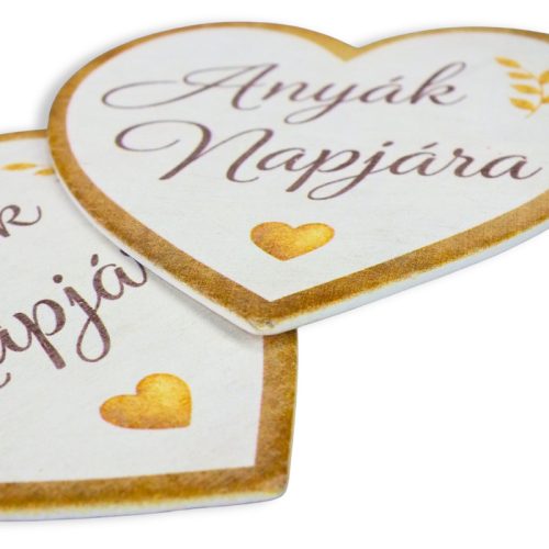 Nyomtatott fa tábla - Anyák napjára arany szív 9cm 2db/csom