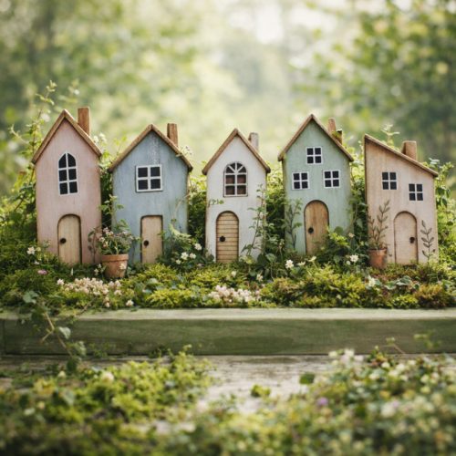 Nyomtatott dekorkarton - Pasztell házikók 5db/csomag