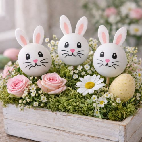 Nyomtatott fehér fagolyó nyuszi fiú arccal 30mm 5db/csomag