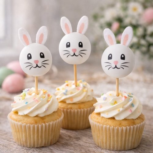 Nyomtatott fehér fagolyó nyuszi fiú arccal 30mm 5db/csomag