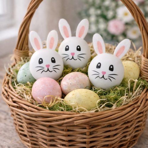 Nyomtatott fehér fagolyó nyuszi fiú arccal 30mm 5db/csomag