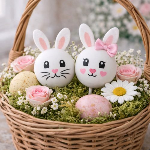 Nyomtatott fehér fagolyó nyuszi fiú arccal 30mm 5db/csomag