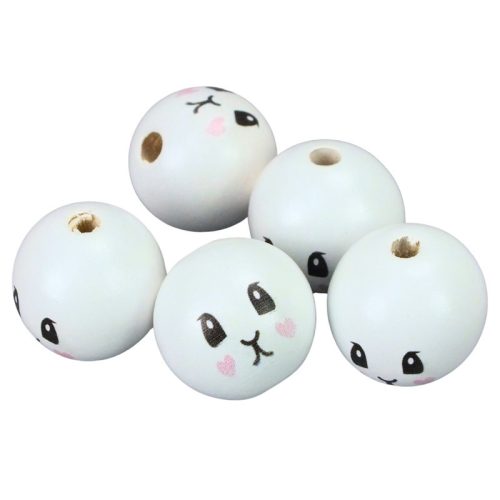 Nyomtatott fehér fagolyó nyuszi lány arccal 30mm 5db/csomag