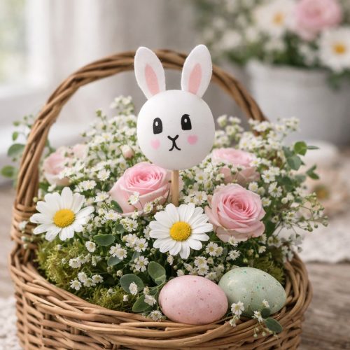 Nyomtatott fehér fagolyó nyuszi lány arccal 30mm 5db/csomag