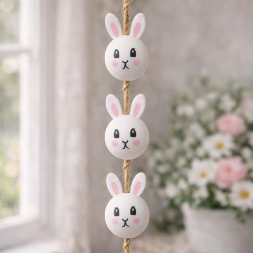 Nyomtatott fehér fagolyó nyuszi lány arccal 30mm 5db/csomag