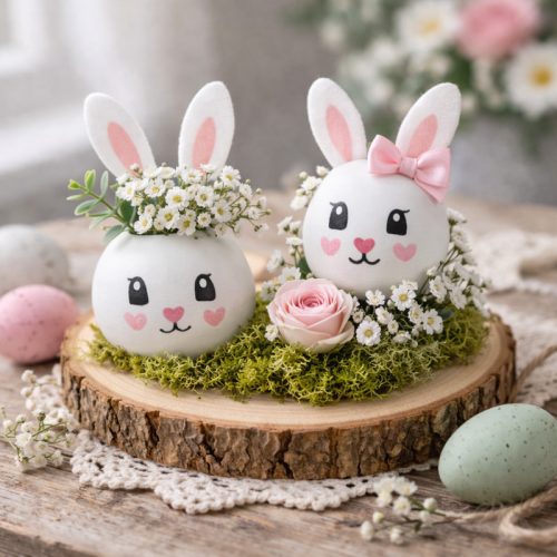 Nyomtatott fehér fagolyó nyuszi lány arccal 30mm 5db/csomag