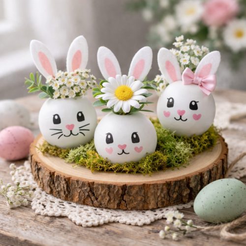 Nyomtatott fehér fagolyó nyuszi lány arccal 30mm 5db/csomag