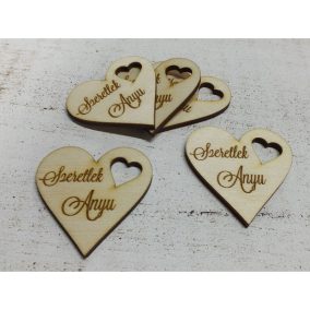   Natúr fa - "Szeretlek Anyu"gravirozott szív 5db/csomag