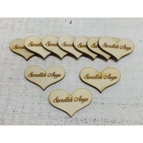   Natúr fa - "Szeretlek Anya" gravírozott szív 10db/csomag
