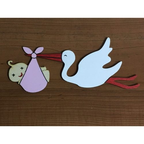 Natúr fa - Gólya babával 21cm