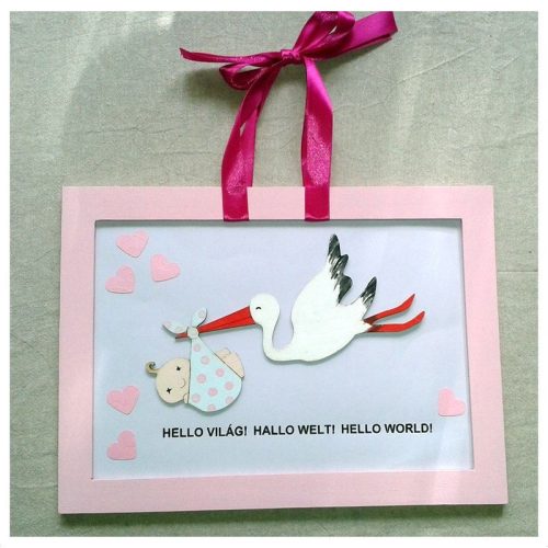 Natúr fa - Gólya babával 21cm