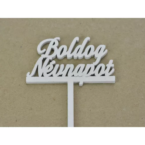 Beszúrós "Boldog névnapot" felirat fehér 29cm 4db/csomag
