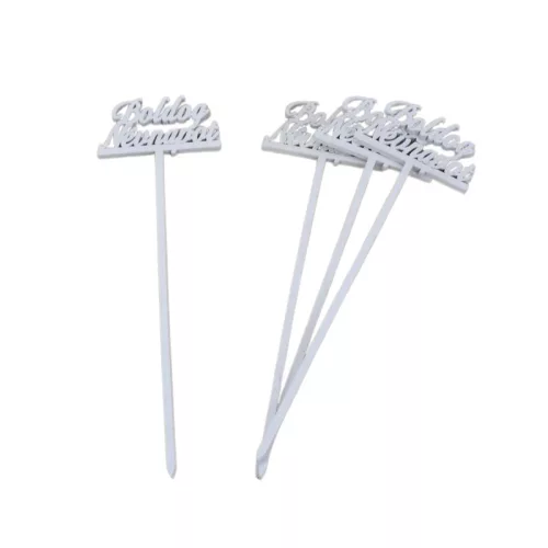 Beszúrós "Boldog névnapot" felirat fehér 29cm 4db/csomag