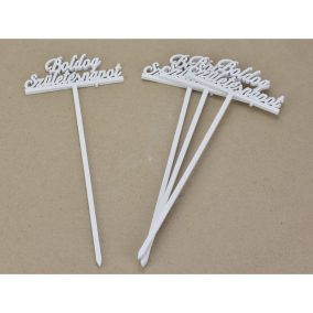   Fa - Beszúrós "Boldog születésnapot" felirat fehér 29cm 4db/csomag