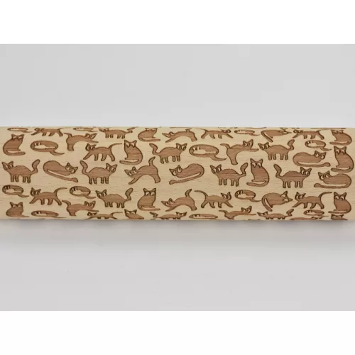 Kekszmintázó sodrófa - Cicás 38cm