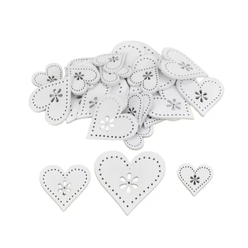 Fa virágdíszes szív fehér 30db/csomag