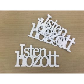   Fa "Isten Hozott" felirat koszorúra fehér 7x14cm 3db/csomag