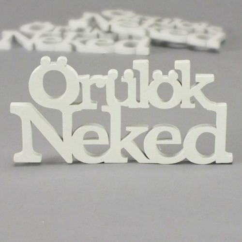 Fa "Örülök Neked" felirat koszorúra fehér 7x14cm 3db/csomag